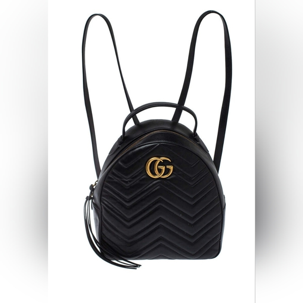 Gucci Black Matelasse Leather GG Marmont Backpack - Picture 1 of 15